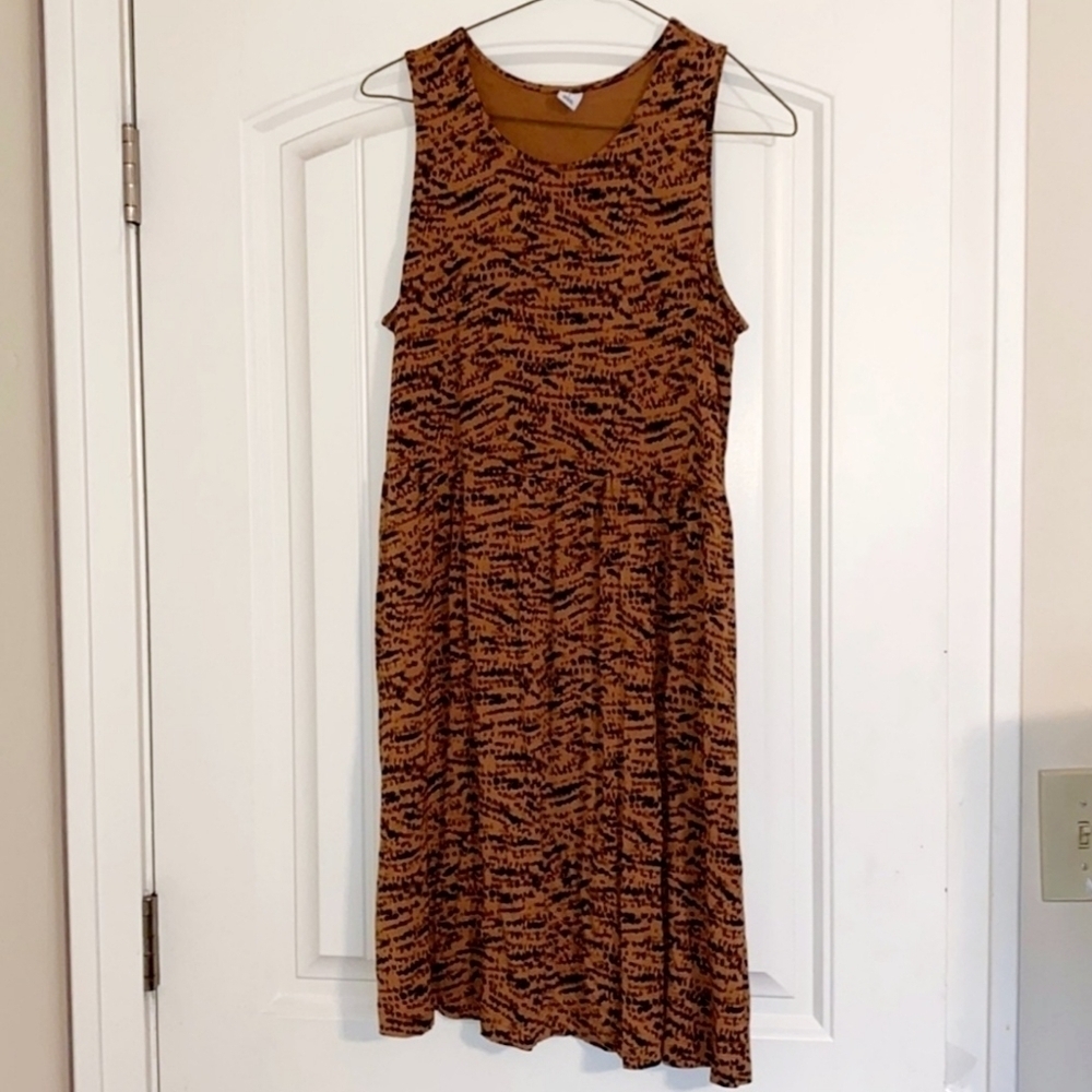 Old Navy Sleeveless Elastic Waist Brown Black Animal Print Dress Women's XS EUC